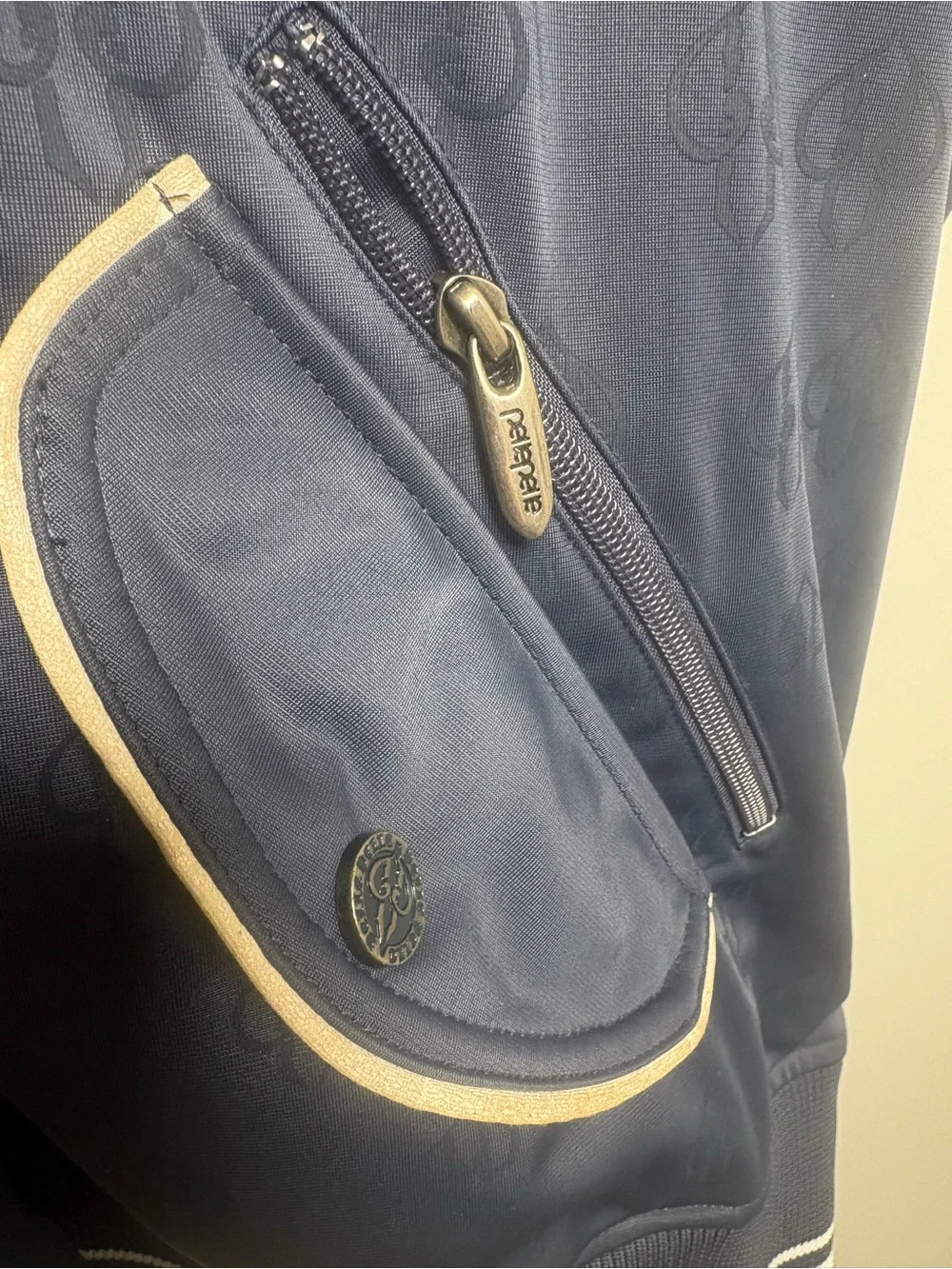 Pelle Pelle Navy Blue Bomber Jacket with White Trim..Vintage!
